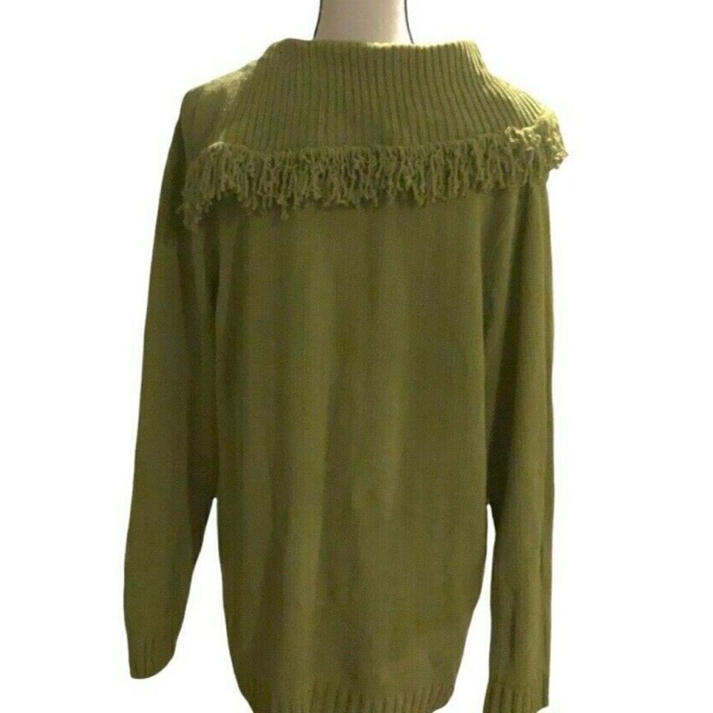 Knit & Pearl Women Cable Knit Sweater Size 1X Green Angel Flap Style Collar - Picture 1 of 12
